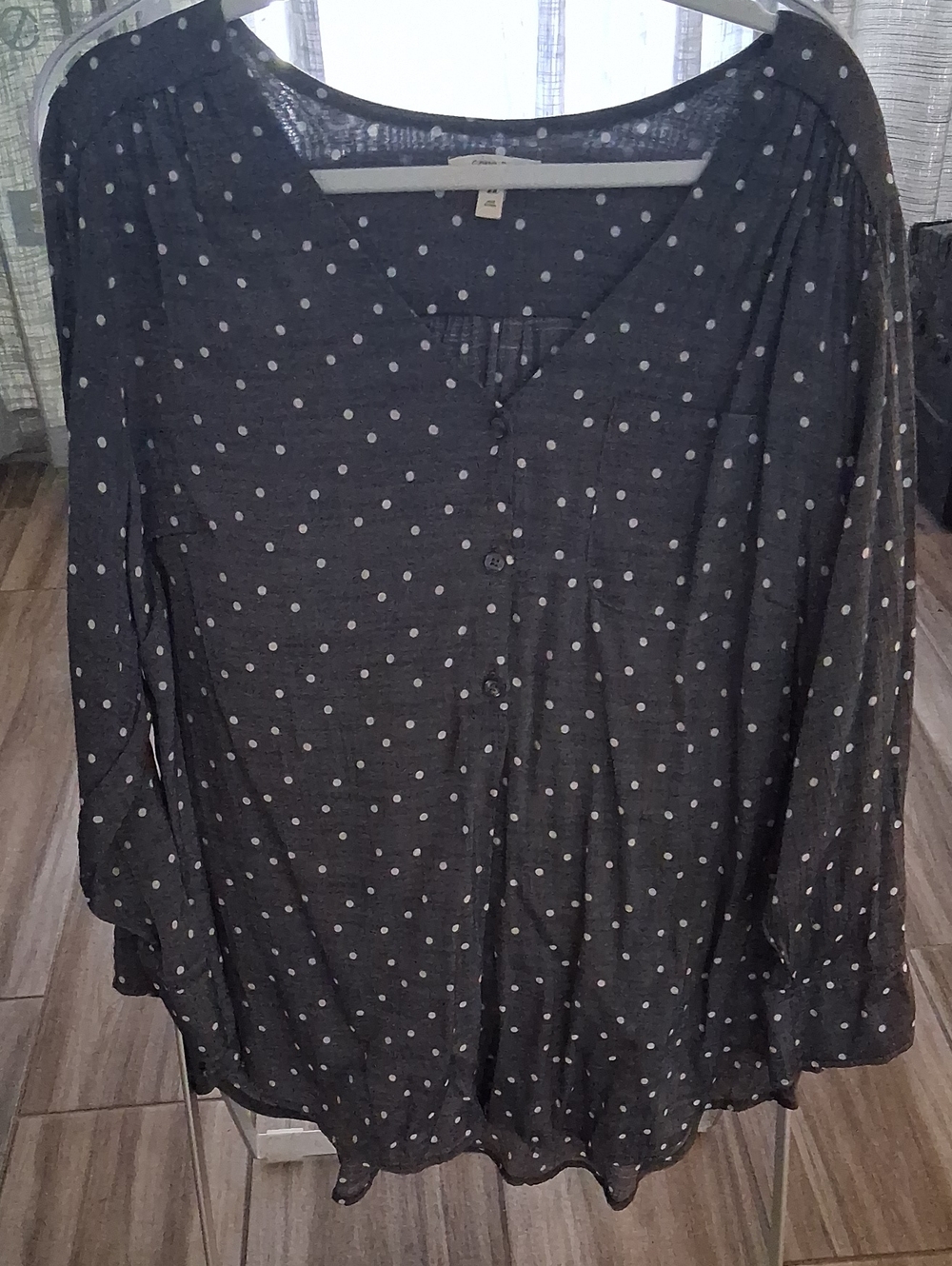 Polka Dot Button-Front Women's Top - Charcoal